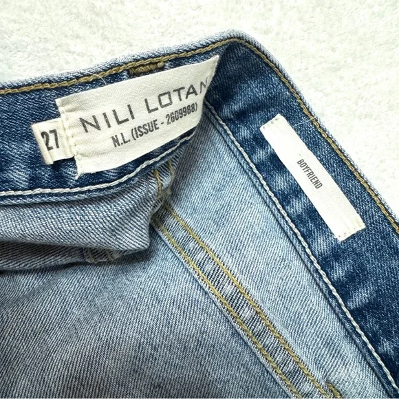 NILI LOTAN sz 27 Boyfriend Jeans in Venice Wash Blue Raw Hem Crop Mid Rise - Picture 7 of 13